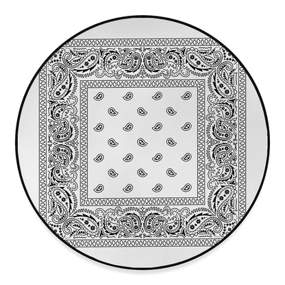 White And Black Paisley Bandana Print Round Floor Mat