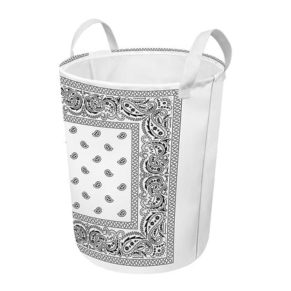 White And Black Paisley Bandana Print Round Laundry Basket