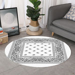 White And Black Paisley Bandana Print Round Rug