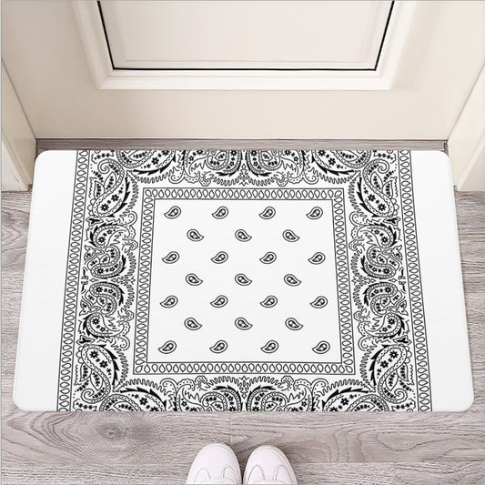 White And Black Paisley Bandana Print Rubber Doormat