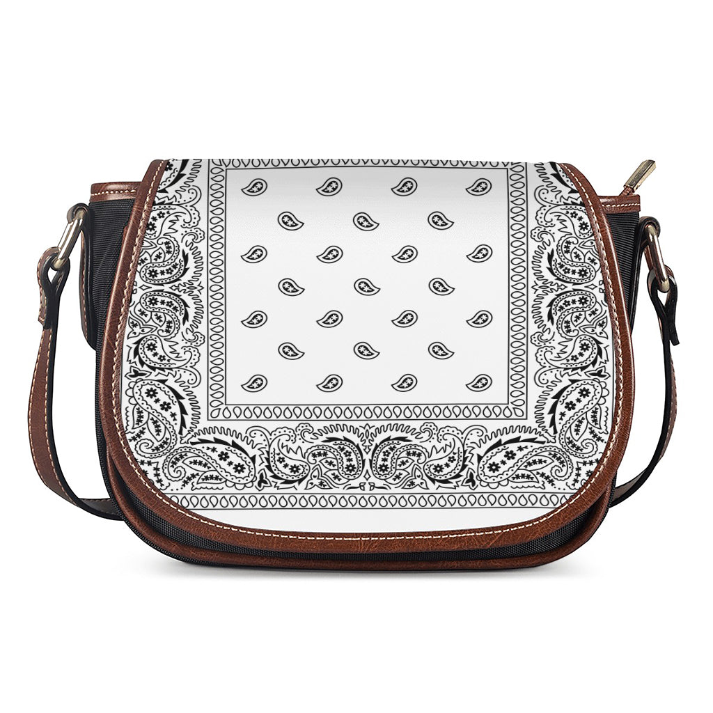 White And Black Paisley Bandana Print Saddle Bag