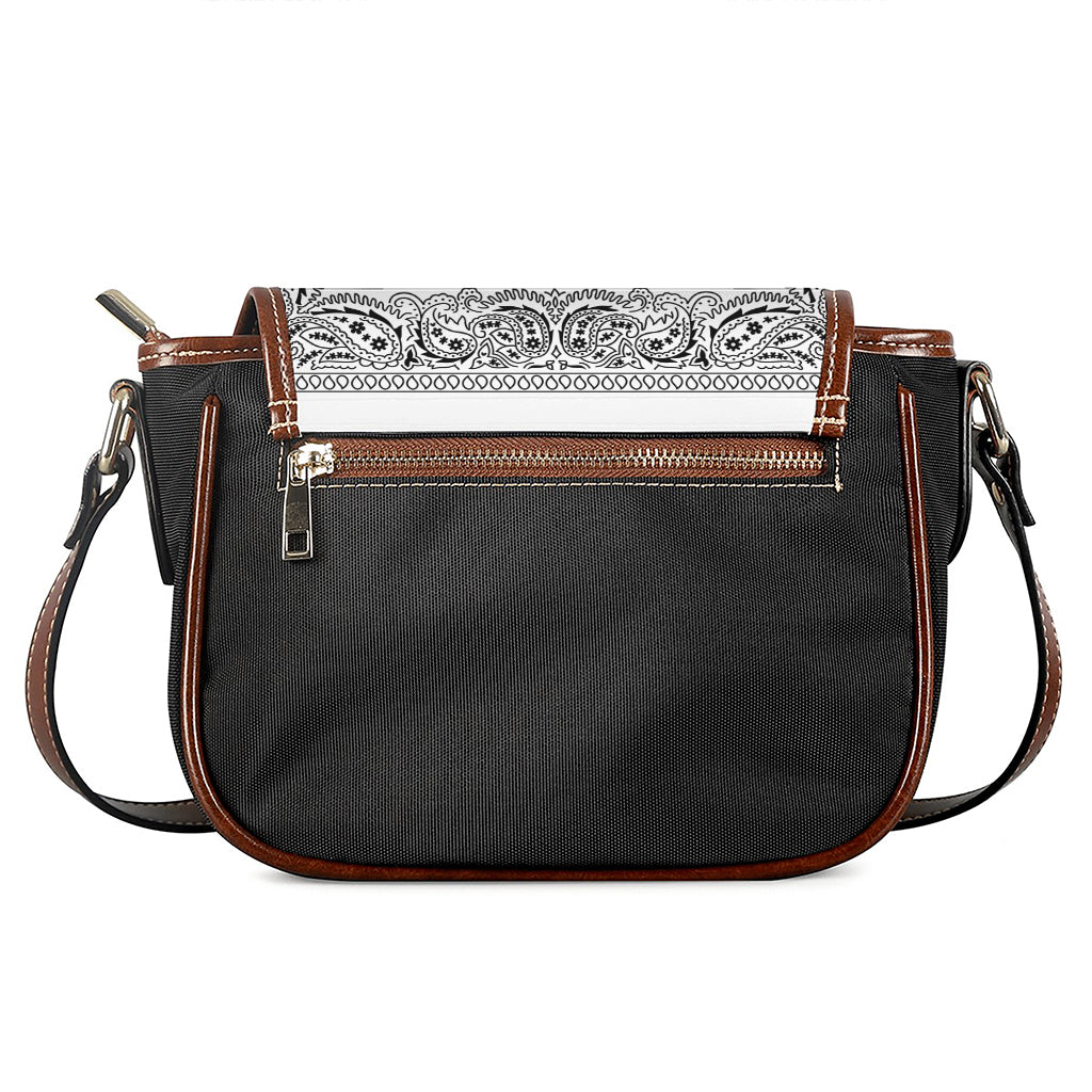 White And Black Paisley Bandana Print Saddle Bag