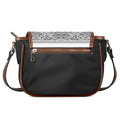 White And Black Paisley Bandana Print Saddle Bag