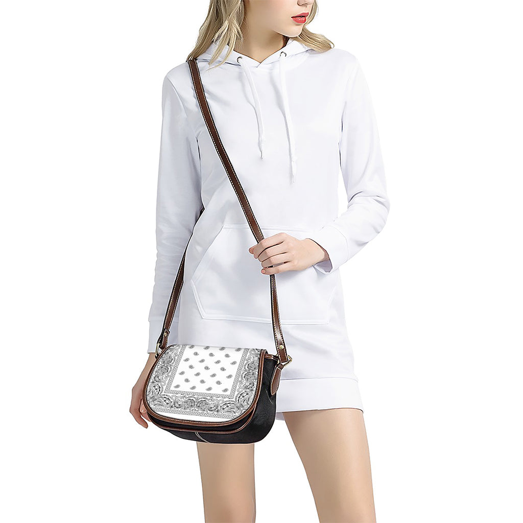 White And Black Paisley Bandana Print Saddle Bag