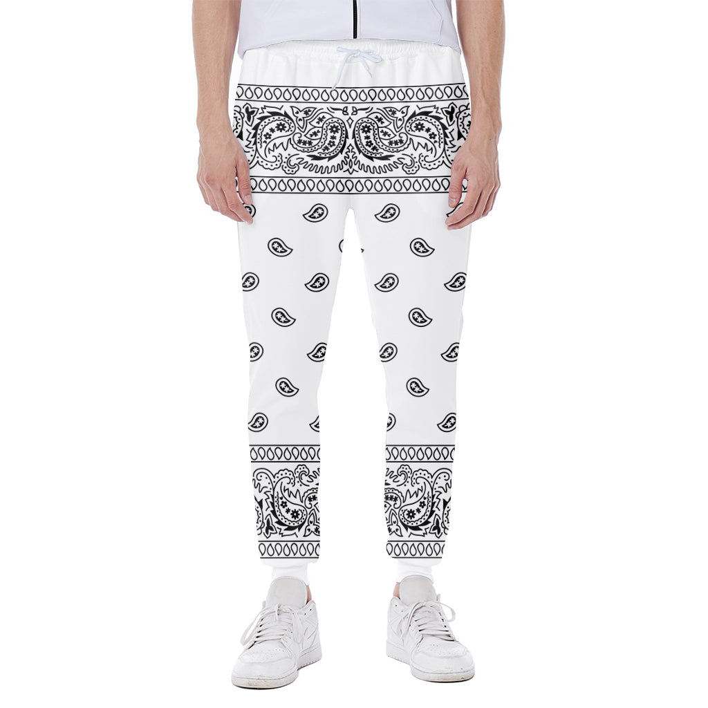 White And Black Paisley Bandana Print Scuba Joggers