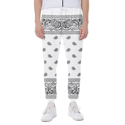 White And Black Paisley Bandana Print Scuba Joggers