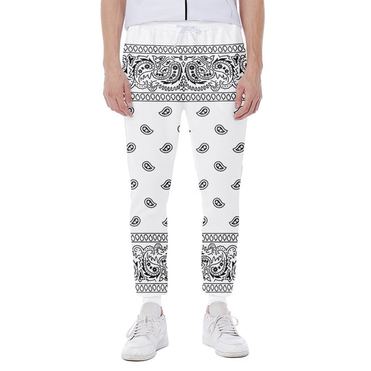 White And Black Paisley Bandana Print Scuba Joggers