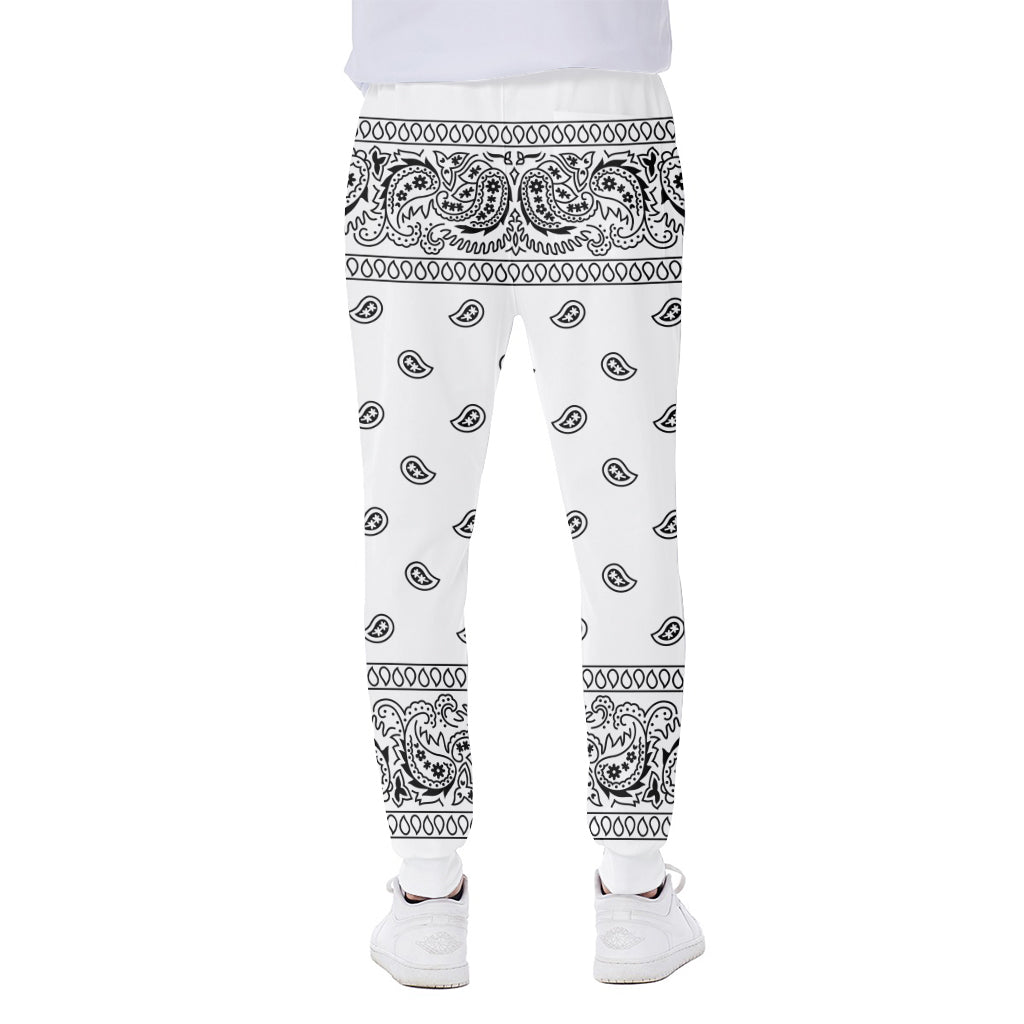 White And Black Paisley Bandana Print Scuba Joggers
