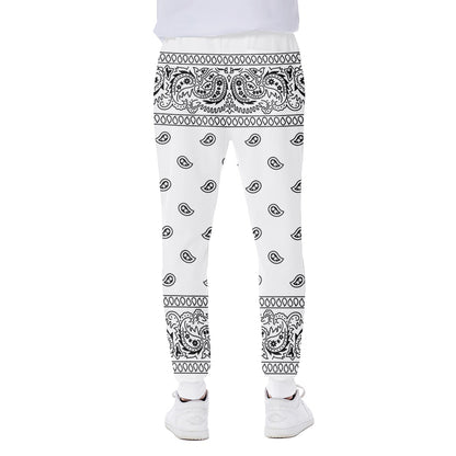 White And Black Paisley Bandana Print Scuba Joggers