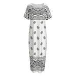 White And Black Paisley Bandana Print Short Sleeve Long Nightdress