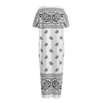 White And Black Paisley Bandana Print Short Sleeve Long Nightdress