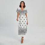 White And Black Paisley Bandana Print Short Sleeve Maxi Dress