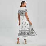 White And Black Paisley Bandana Print Short Sleeve Maxi Dress