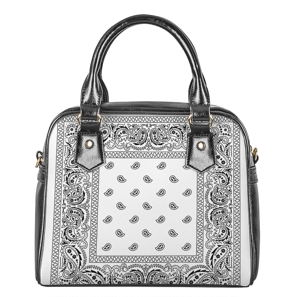 White And Black Paisley Bandana Print Shoulder Handbag