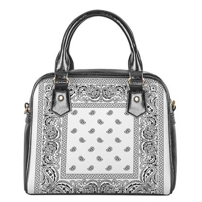White And Black Paisley Bandana Print Shoulder Handbag