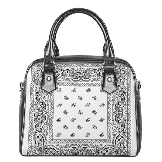 White And Black Paisley Bandana Print Shoulder Handbag