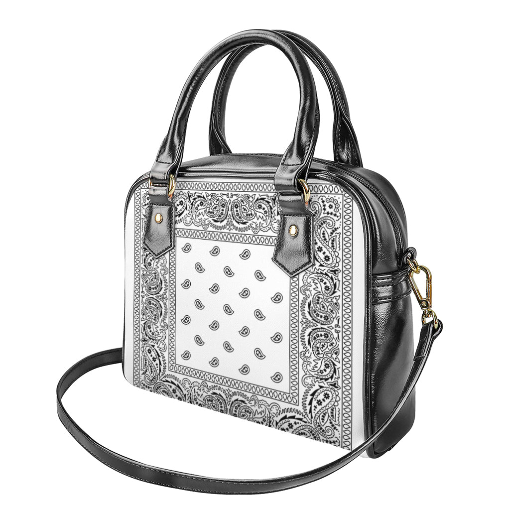 White And Black Paisley Bandana Print Shoulder Handbag
