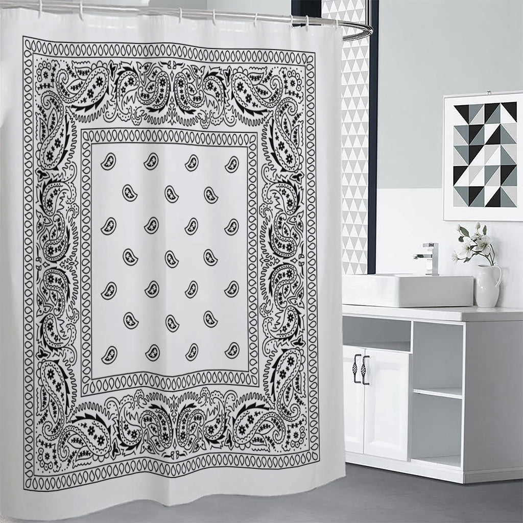 White And Black Paisley Bandana Print Shower Curtain