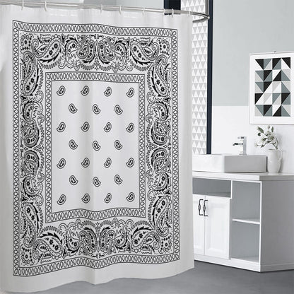 White And Black Paisley Bandana Print Shower Curtain