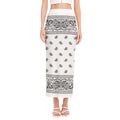 White And Black Paisley Bandana Print Side Slit Maxi Skirt