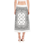 White And Black Paisley Bandana Print Side Slit Midi Skirt