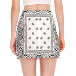 White And Black Paisley Bandana Print Side Slit Mini Skirt