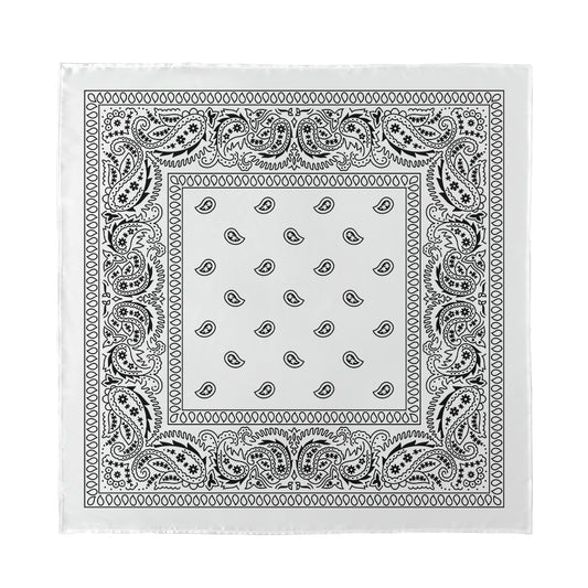 White And Black Paisley Bandana Print Silk Bandana