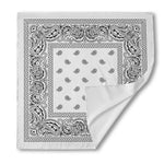 White And Black Paisley Bandana Print Silk Bandana
