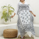 White And Black Paisley Bandana Print Silk V-Neck Kaftan Dress