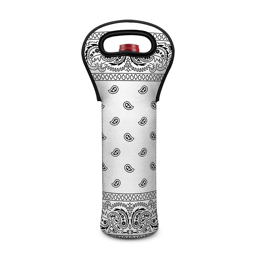 White And Black Paisley Bandana Print Single Neoprene Wine Tote