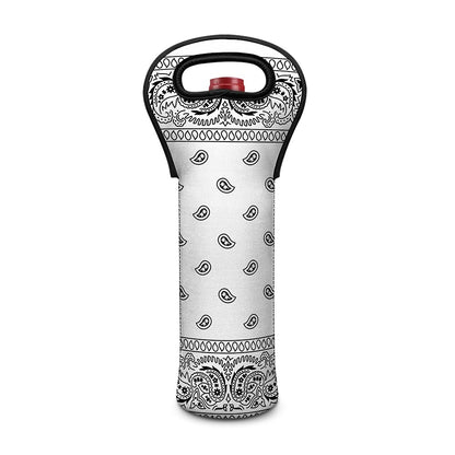 White And Black Paisley Bandana Print Single Neoprene Wine Tote