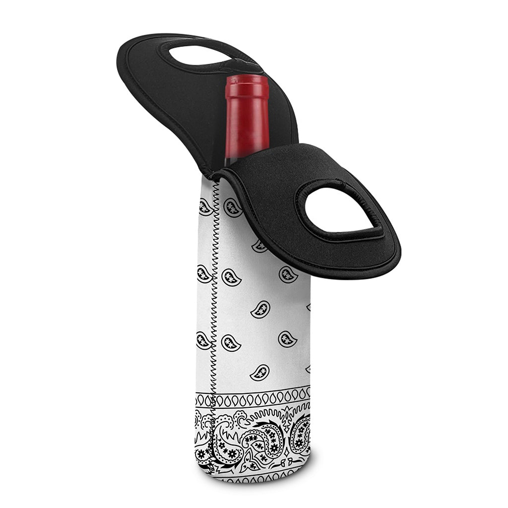 White And Black Paisley Bandana Print Single Neoprene Wine Tote
