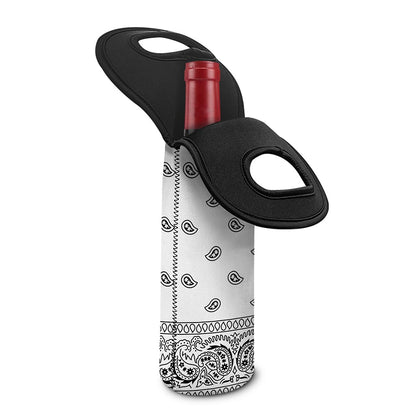 White And Black Paisley Bandana Print Single Neoprene Wine Tote