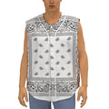 White And Black Paisley Bandana Print Sleeveless Baseball Jersey