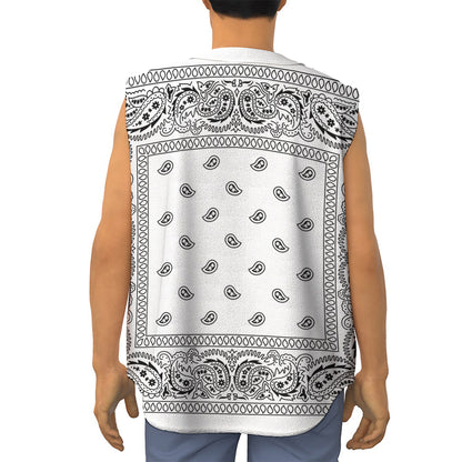 White And Black Paisley Bandana Print Sleeveless Baseball Jersey