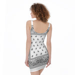 White And Black Paisley Bandana Print Sleeveless Bodycon Dress