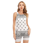 White And Black Paisley Bandana Print Sleeveless One Piece Swimsuit