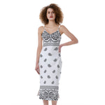 White And Black Paisley Bandana Print Slim Fit Midi Cami Dress