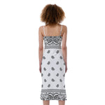White And Black Paisley Bandana Print Slim Fit Midi Cami Dress