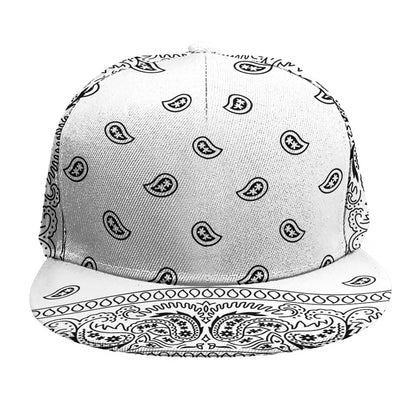 White And Black Paisley Bandana Print Snapback Cap
