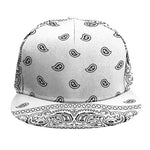 White And Black Paisley Bandana Print Snapback Cap