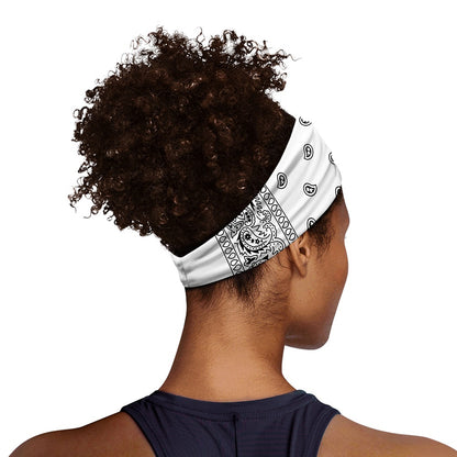 White And Black Paisley Bandana Print Sports Headband
