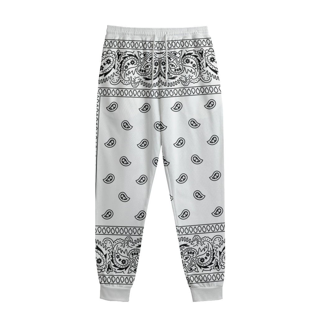 White And Black Paisley Bandana Print Sweatpants