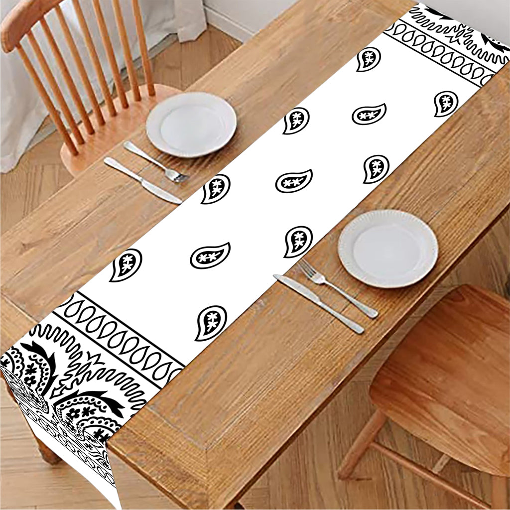 White And Black Paisley Bandana Print Table Runner