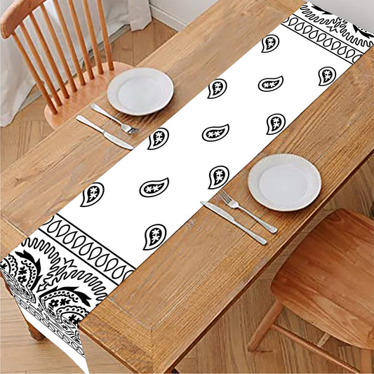 White And Black Paisley Bandana Print Table Runner
