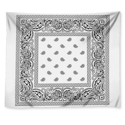 White And Black Paisley Bandana Print Tapestry