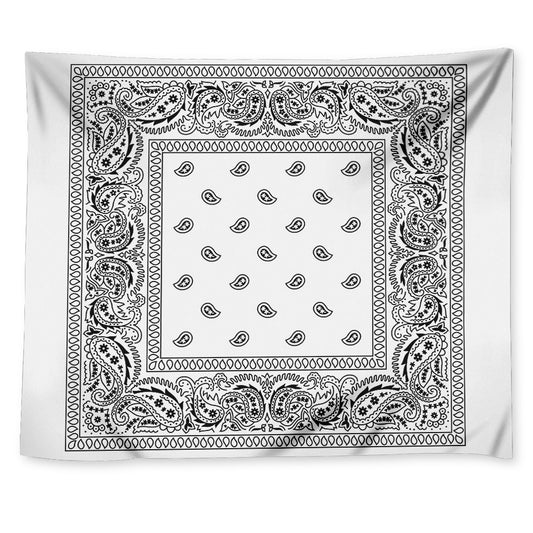 White And Black Paisley Bandana Print Tapestry