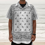 White And Black Paisley Bandana Print Textured Short Sleeve Shirt