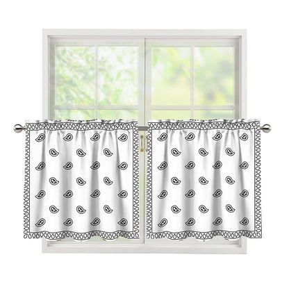 White And Black Paisley Bandana Print Tier Curtains