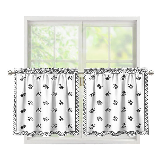 White And Black Paisley Bandana Print Tier Curtains
